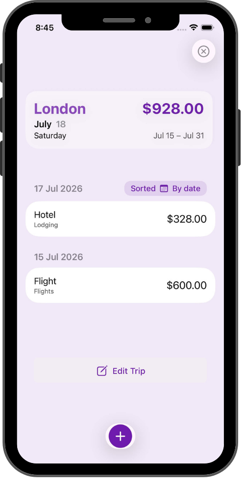 Avid trip summary showing running total and date range.
